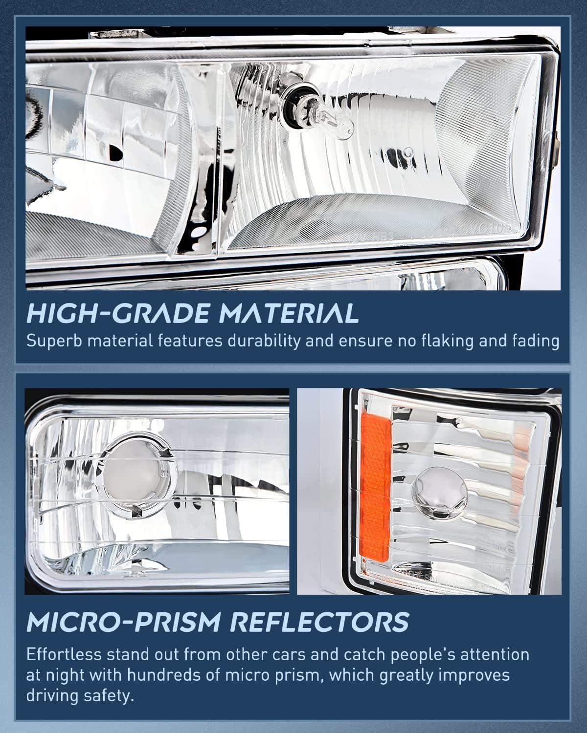 image:imageNilight Headlight and Taillight Assembly Combo Compatible with 1994 1995 1996 1997 1998 Chevy Silverado Tahoe Suburban C10 CK 1500 2500 3500 Tail Light Chrome Housing Clear Reflector Bumper LampChrome Housing Amber Reflector
