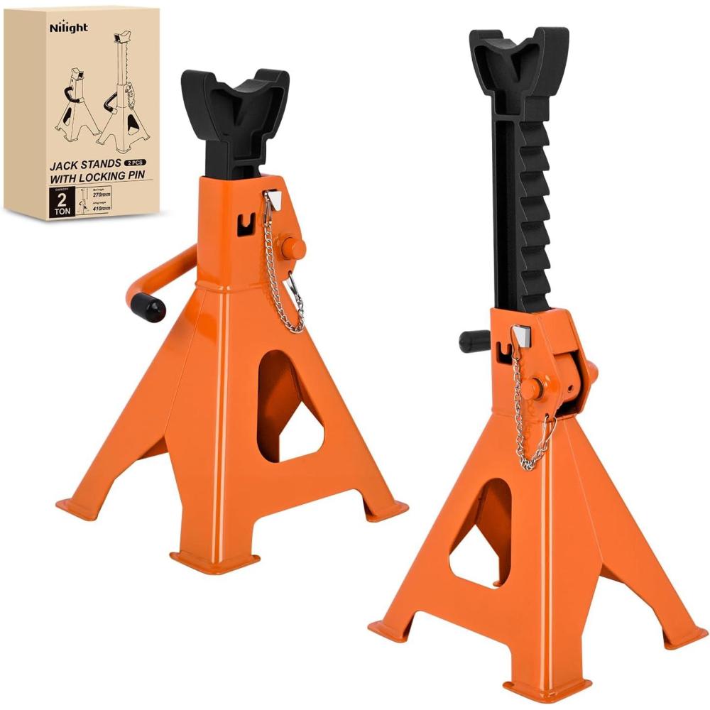 image:imageNilight 2 Ton Jack Stands Double Locking Heavy Duty Steel 4400 lbs Capacity Adjustable 106162 Height for SUV Sedan Pickup Light Truck 2 Pack