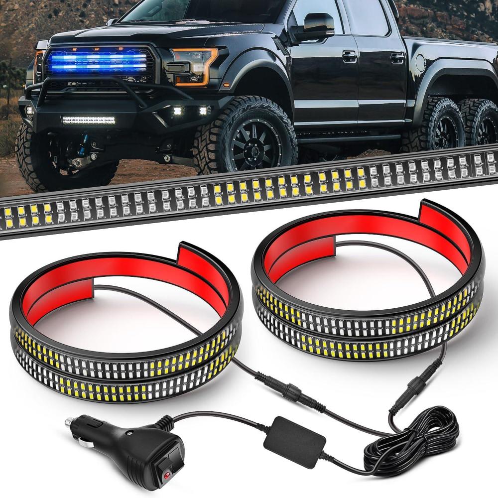 image:imageNilight 2PCS 70 Inch Emergency Strobe Light Strip with Controller 864 LED White Running Board Lights Flexible Side Flashing Warning Caution Safety Waterproof for Truck Construction PickupBlue White