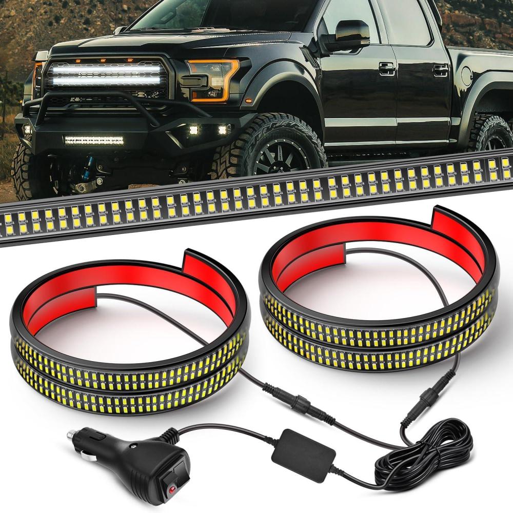 image:imageNilight 2PCS 70 Inch Emergency Strobe Light Strip with Controller 864 LED White Running Board Lights Flexible Side Flashing Warning Caution Safety Waterproof for Truck Construction PickupWhite