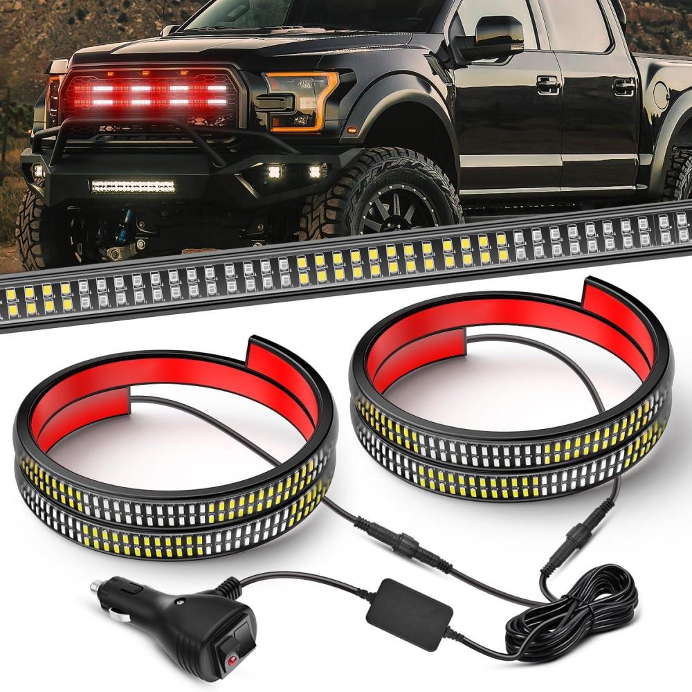 image:imageNilight 2PCS 70 Inch Emergency Strobe Light Strip with Controller 864 LED White Running Board Lights Flexible Side Flashing Warning Caution Safety Waterproof for Truck Construction PickupRed White