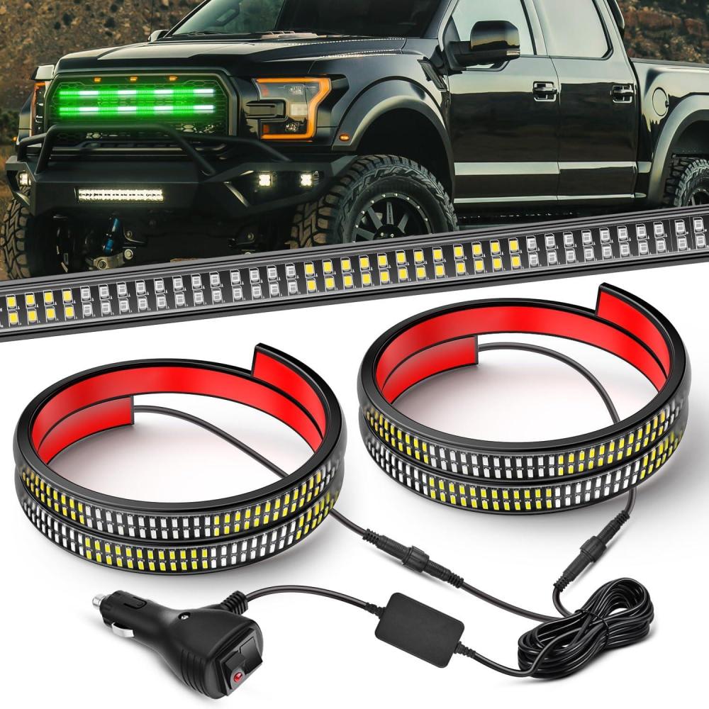 image:imageNilight 2PCS 70 Inch Emergency Strobe Light Strip with Controller 864 LED White Running Board Lights Flexible Side Flashing Warning Caution Safety Waterproof for Truck Construction PickupGreen White