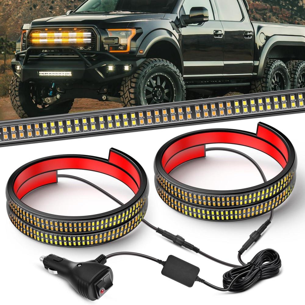 image:imageNilight 2PCS 70 Inch Emergency Strobe Light Strip with Controller 864 LED White Running Board Lights Flexible Side Flashing Warning Caution Safety Waterproof for Truck Construction PickupAmber White