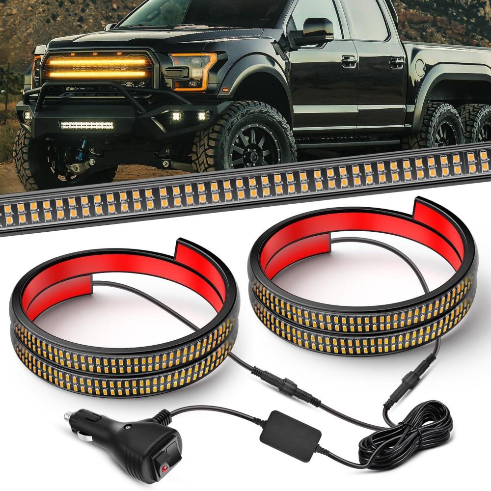 image:imageNilight 2PCS 70 Inch Emergency Strobe Light Strip with Controller 864 LED White Running Board Lights Flexible Side Flashing Warning Caution Safety Waterproof for Truck Construction PickupAmber