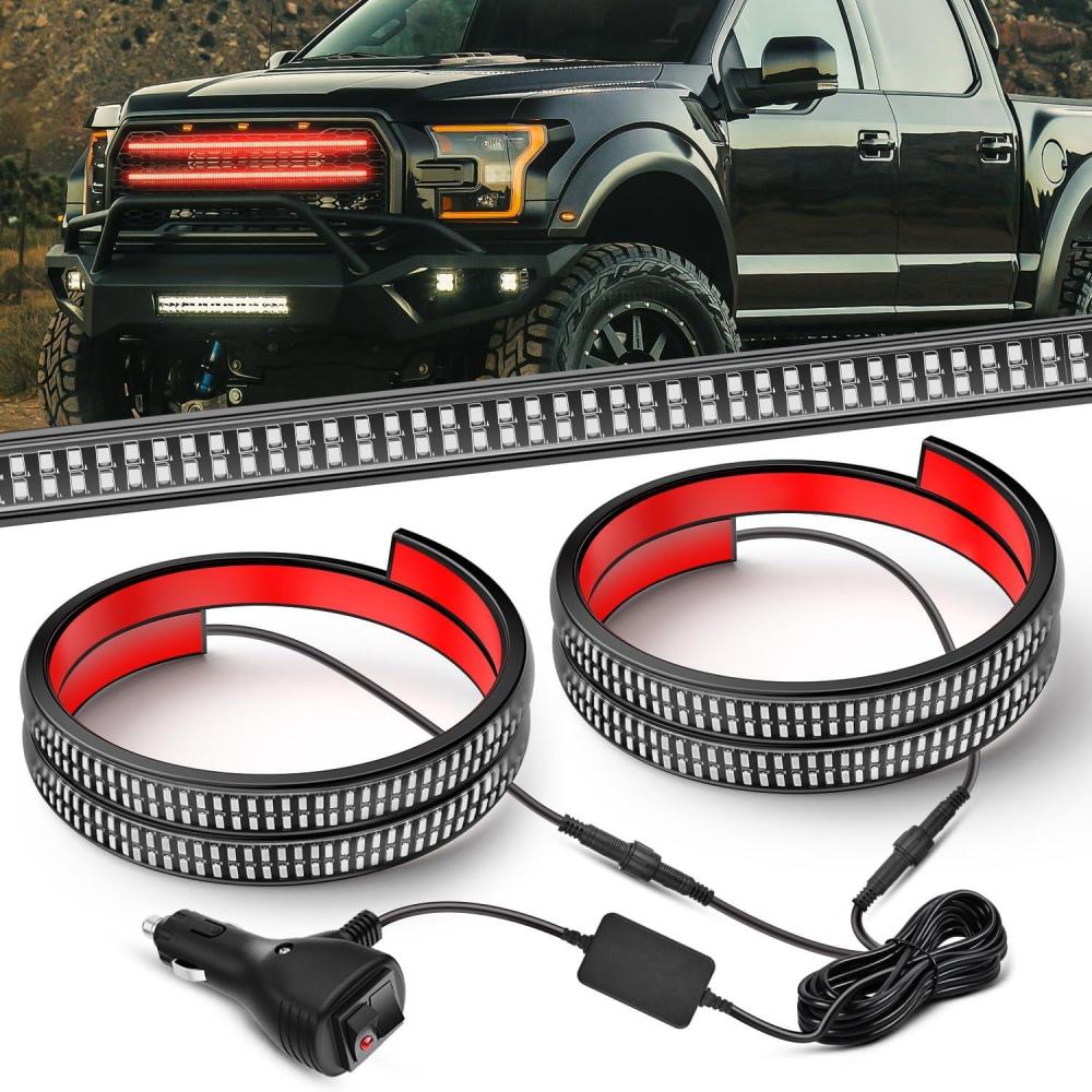 image:imageNilight 2PCS 70 Inch Emergency Strobe Light Strip with Controller 864 LED White Running Board Lights Flexible Side Flashing Warning Caution Safety Waterproof for Truck Construction PickupRed