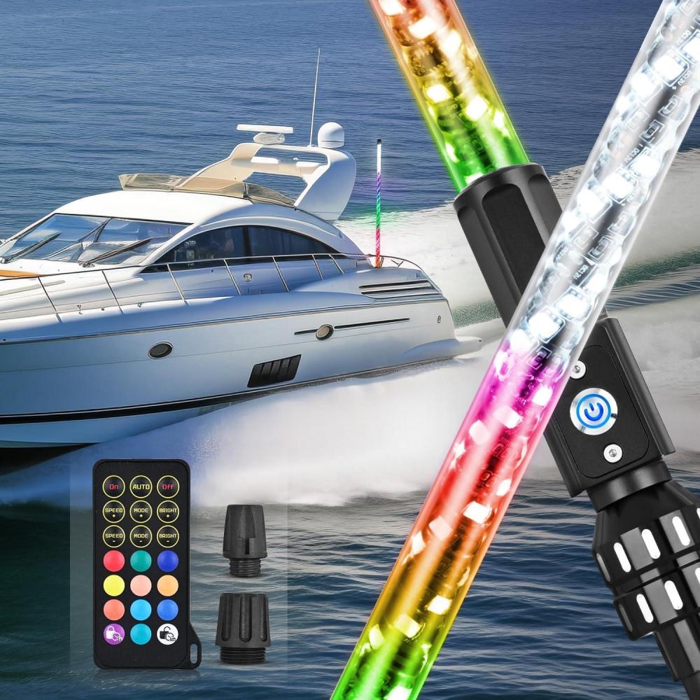 image:imageNilight Boat Navigation Light 5FT Spiral LED Whip Lights 360 Visibility 2NM Coast Guard Compliant 400 Patterns with Remote Plugin Base Boats Stern Navlight for Night Fishing Yacht Pontoon4FT