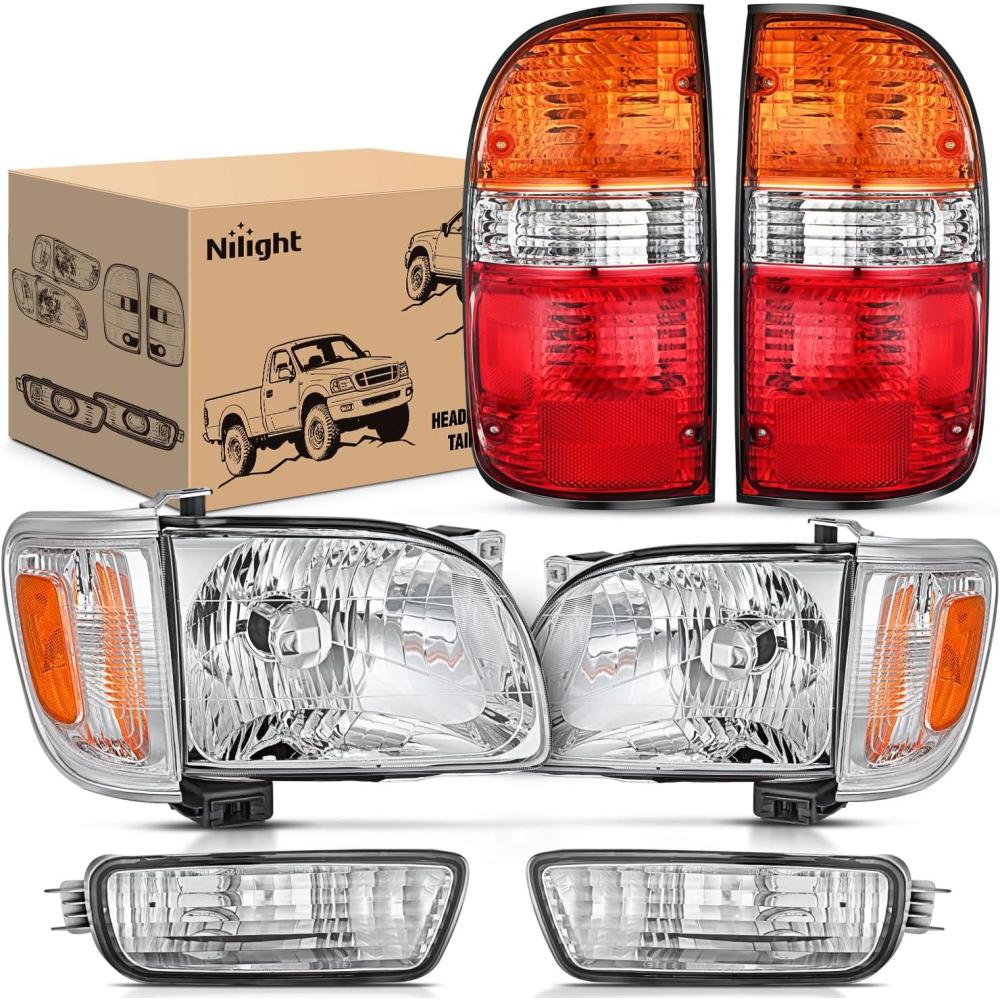 image:imageNilight Headlight Assembly Compatible with 2001 2002 2003 2004 Toyota Tacoma Replacement Headlamp Chrome Housing Amber Reflector Driver and Passenger SideChrome Housing  Amber Reflector wTailight