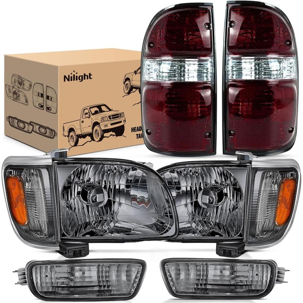 image:imageNilight Headlight Assembly Compatible with 2001 2002 2003 2004 Toyota Tacoma Replacement Headlamp Chrome Housing Amber Reflector Driver and Passenger SideSmoke Lens Amber Reflector wTailight