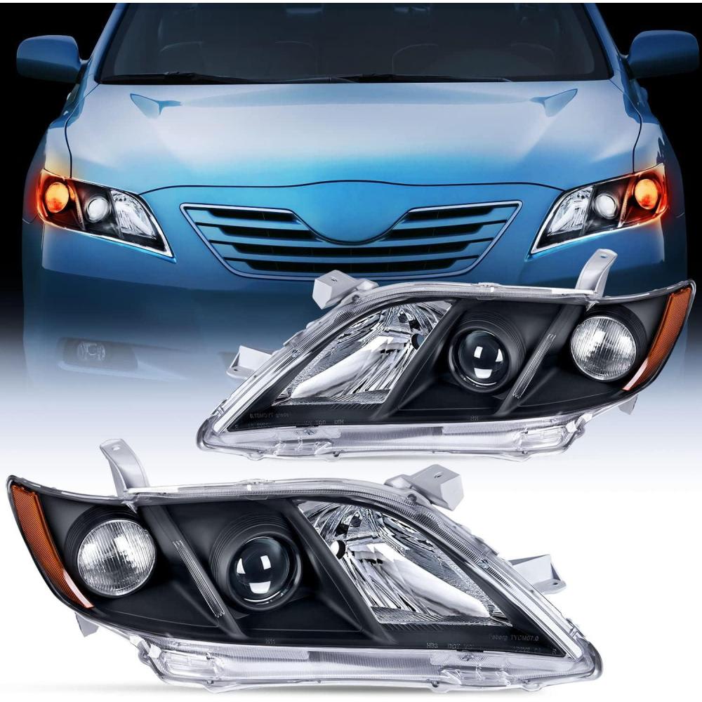 image:imageNilight Headlight Assembly Compatible with 2007 2008 2009 Toyota Camry Headlamps Replacement Black Housing Amber Reflector Driver and Passenger SideBlack Housing Amber Reflector