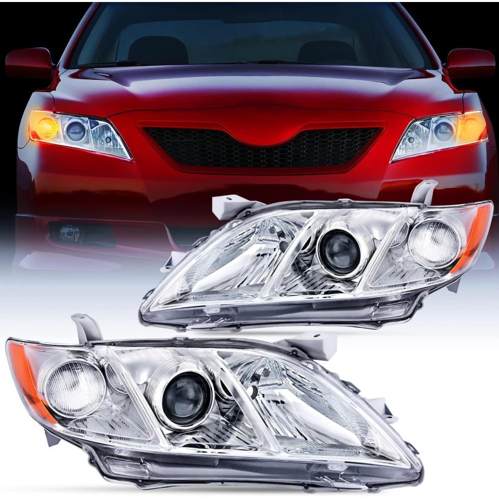 image:imageNilight Headlight Assembly Compatible with 2007 2008 2009 Toyota Camry Headlamps Replacement Black Housing Amber Reflector Driver and Passenger SideChrome Housing Amber Reflector