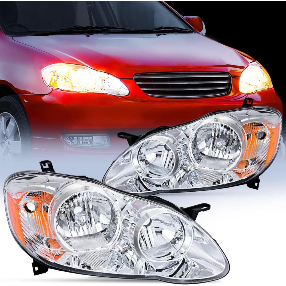 image:imageNilight Headlight Assembly for 2003 2004 2005 2006 2007 2008 Toyota Corolla Headlamps Replacement Black Housing Amber Reflector Driver and Passenger SideChrome Housing Amber Reflector