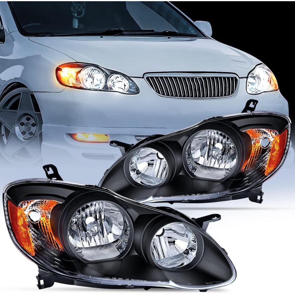 image:imageNilight Headlight Assembly for 2003 2004 2005 2006 2007 2008 Toyota Corolla Headlamps Replacement Black Housing Amber Reflector Driver and Passenger SideBlack Housing  Amber Reflector