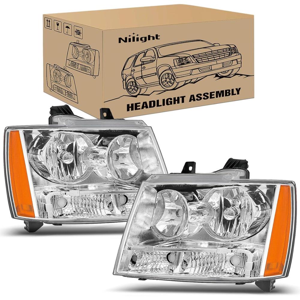 image:imageNilight Headlight Assembly for 2007 2008 2009 2010 2011 2012 2013 2014 Chevy Avalanche Tahoe Suburban 1500 2500 Replacement Headlamp Bumper Lamp Set Black Housing Amber Reflector Smoked LensChrome Housing Amber Reflector