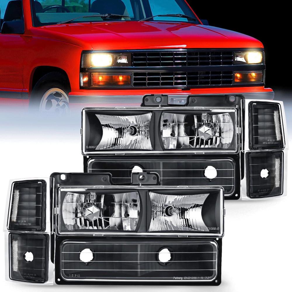 image:imageNilight Headlight and Taillight Assembly Combo Compatible with 1994 1995 1996 1997 1998 Chevy Silverado Tahoe Suburban C10 CK 1500 2500 3500 Tail Light Chrome Housing Clear Reflector Bumper LampBlack Housing Clear Reflector