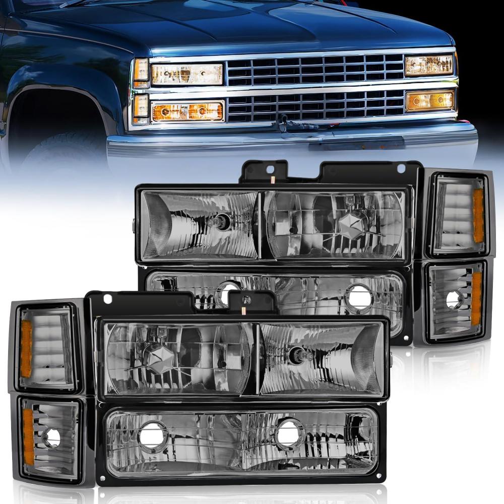 image:imageNilight Headlight and Taillight Assembly Combo Compatible with 1994 1995 1996 1997 1998 Chevy Silverado Tahoe Suburban C10 CK 1500 2500 3500 Tail Light Chrome Housing Clear Reflector Bumper LampChrome Housing Amber ReflectorSmoke Lens