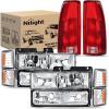 Nilight Headlight and Taillight Assembly Combo Compatible with 1994 1995 1996 1997 1998 Chevy Silverado Tahoe Suburban C10 C/K 1500 2500 3500 Tail Light Chrome Housing Clear Reflector Bumper Lamp(Chrome Housing + Amber Reflector Combo)