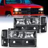 Nilight Headlight and Taillight Assembly Combo Compatible with 1994 1995 1996 1997 1998 Chevy Silverado Tahoe Suburban C10 C/K 1500 2500 3500 Tail Light Chrome Housing Clear Reflector Bumper Lamp(Black Housing + Clear Reflector)