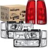 Nilight Headlight and Taillight Assembly Combo Compatible with 1994 1995 1996 1997 1998 Chevy Silverado Tahoe Suburban C10 C/K 1500 2500 3500 Tail Light Chrome Housing Clear Reflector Bumper Lamp(Chrome Housing + Clear w/Tailight)