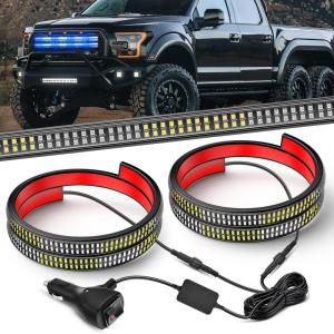 Nilight 2PCS 70 Inch Emergency Strobe Light Strip with Controller 864 LED White Running Board Lights Flexible Side Flashing Warning Caution Safety Waterproof for Truck Construction Pickup(Blue White)