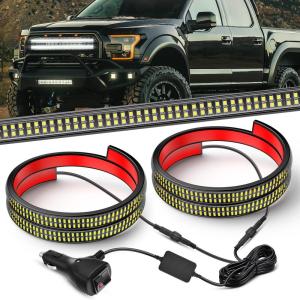 Nilight 2PCS 70 Inch Emergency Strobe Light Strip with Controller 864 LED White Running Board Lights Flexible Side Flashing Warning Caution Safety Waterproof for Truck Construction Pickup(White)