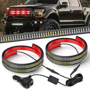Nilight 2PCS 70 Inch Emergency Strobe Light Strip with Controller 864 LED White Running Board Lights Flexible Side Flashing Warning Caution Safety Waterproof for Truck Construction Pickup(Red White)