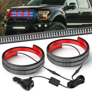 Nilight 2PCS 70 Inch Emergency Strobe Light Strip with Controller 864 LED White Running Board Lights Flexible Side Flashing Warning Caution Safety Waterproof for Truck Construction Pickup(Red Blue)