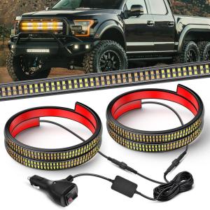 Nilight 2PCS 70 Inch Emergency Strobe Light Strip with Controller 864 LED White Running Board Lights Flexible Side Flashing Warning Caution Safety Waterproof for Truck Construction Pickup(Amber White)