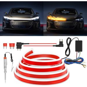 Nilight 59-Inch LED Hood Strip, White Dynamic Startup DRL Sequential Amber Turn Signal, Waterproof for Cars, SUVs & Trucks
