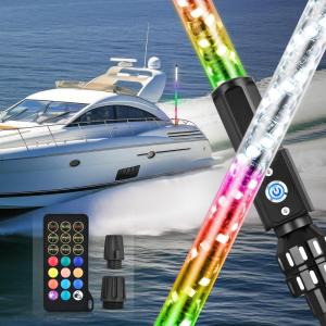 Nilight Boat Navigation Light 5FT Spiral LED Whip Lights 360° Visibility 2NM Coast Guard Compliant 400+ Patterns with Remote Plug-in Base Boats Stern Navlight for Night Fishing, Yacht, Pontoon(4FT)