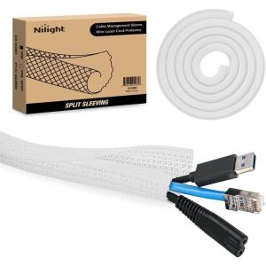 Nilight Cable Sleeve,10ft-1/4inch Cord Management Sleeves, Braided Sleeving, Split Self Wrapping Wire Loom for Computer Electrical Automotive Harness Protector Organizer, White(White)