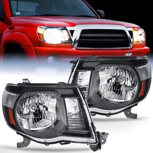 Nilight Headlight Assembly for 2005 2006 2007 2008 2009 2010 2011 Toyota Tacoma Replacement Headlamp Chrome Housing Amber Reflector(Black Housing + Amber Reflector)
