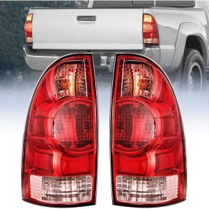 Nilight Headlight Assembly for 2005 2006 2007 2008 2009 2010 2011 Toyota Tacoma Replacement Headlamp Chrome Housing Amber Reflector(Red Housing-Pair)