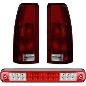 Nilight Headlight and Taillight Assembly Combo Compatible with 1994 1995 1996 1997 1998 Chevy Silverado Tahoe Suburban C10 C/K 1500 2500 3500 Tail Light Chrome Housing Clear Reflector Bumper Lamp(Dark Red w/3rd Brake Light)
