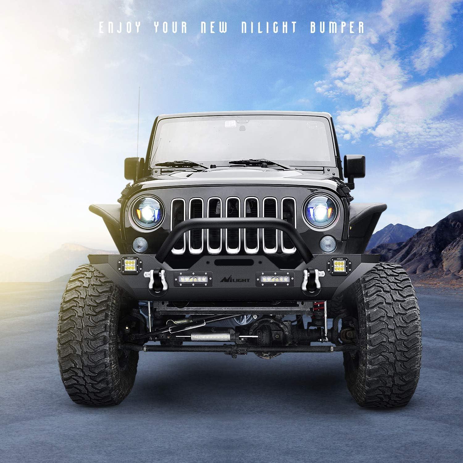 image:imageNilight Rear Bumper amp Spare Tire Rack amp Hitch Receiver w2 LED Lights Compatible for 20072018 Wrangler JK for 20072018 Wrangler JK amp UnlimitedFront Bumper