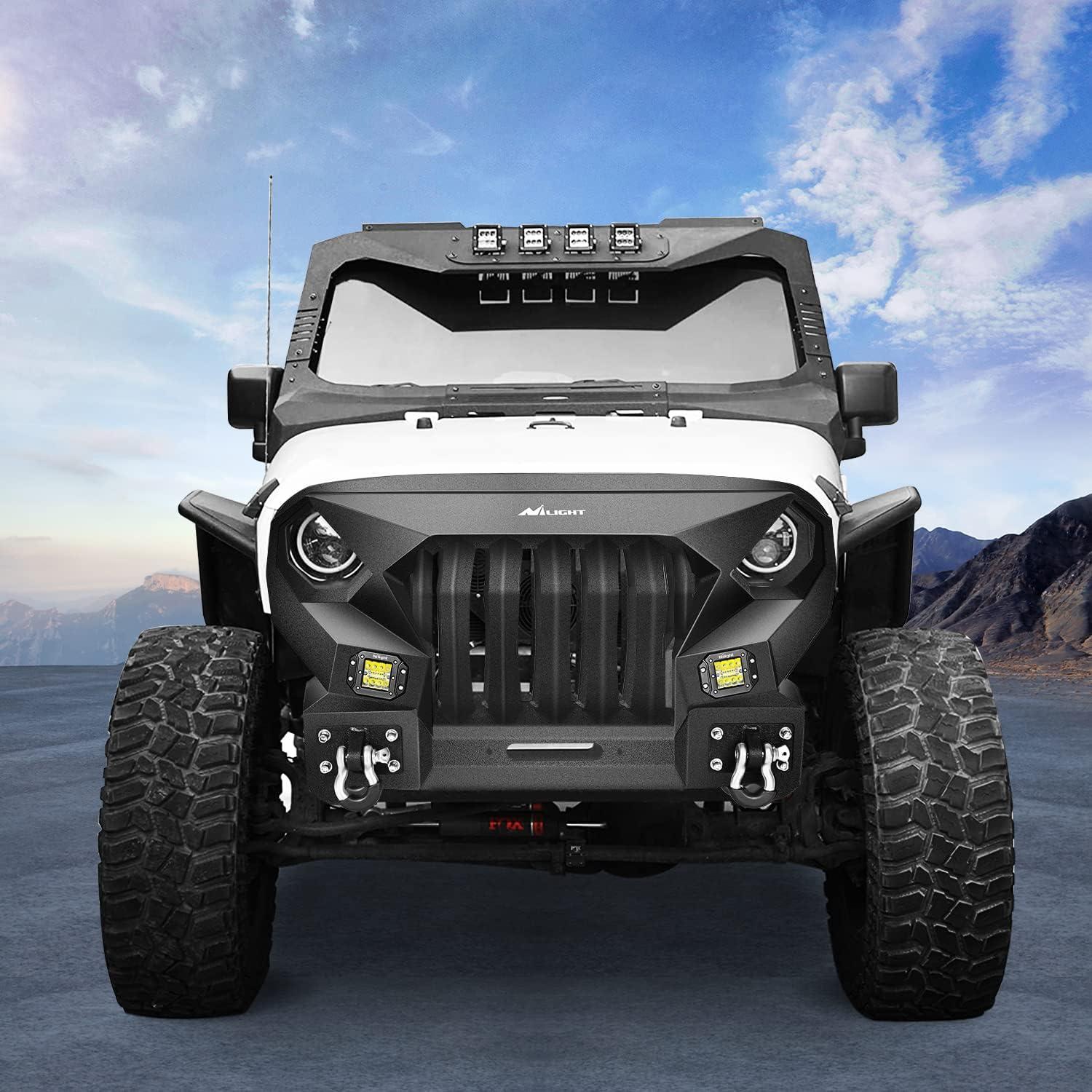 image:imageNilight Rear Bumper amp Spare Tire Rack amp Hitch Receiver w2 LED Lights Compatible for 20072018 Wrangler JK for 20072018 Wrangler JK amp UnlimitedFront Bumper Grill