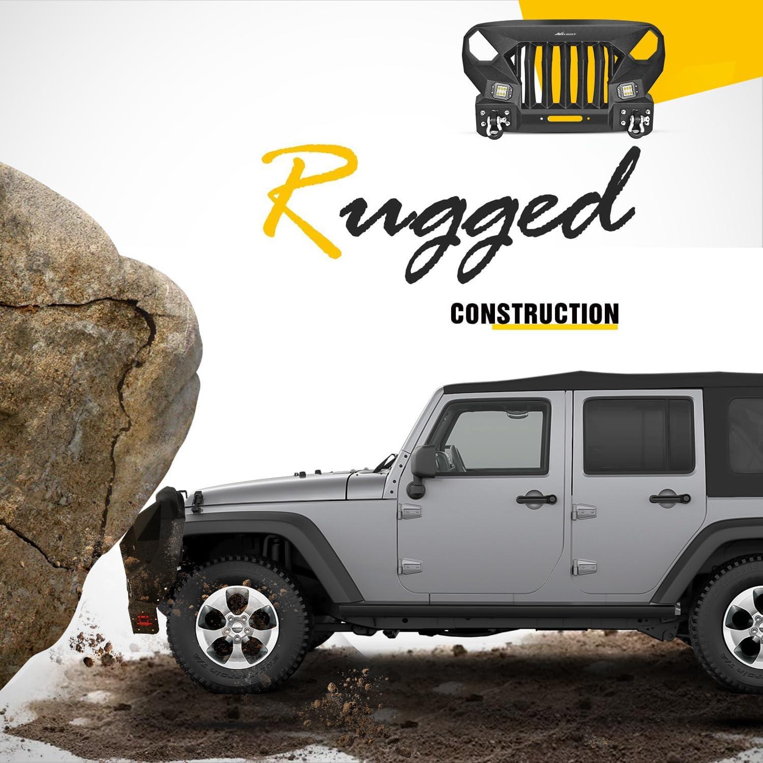 image:imageNilight Rear Bumper amp Spare Tire Rack amp Hitch Receiver w2 LED Lights Compatible for 20072018 Wrangler JK for 20072018 Wrangler JK amp UnlimitedFront Bumper Grill