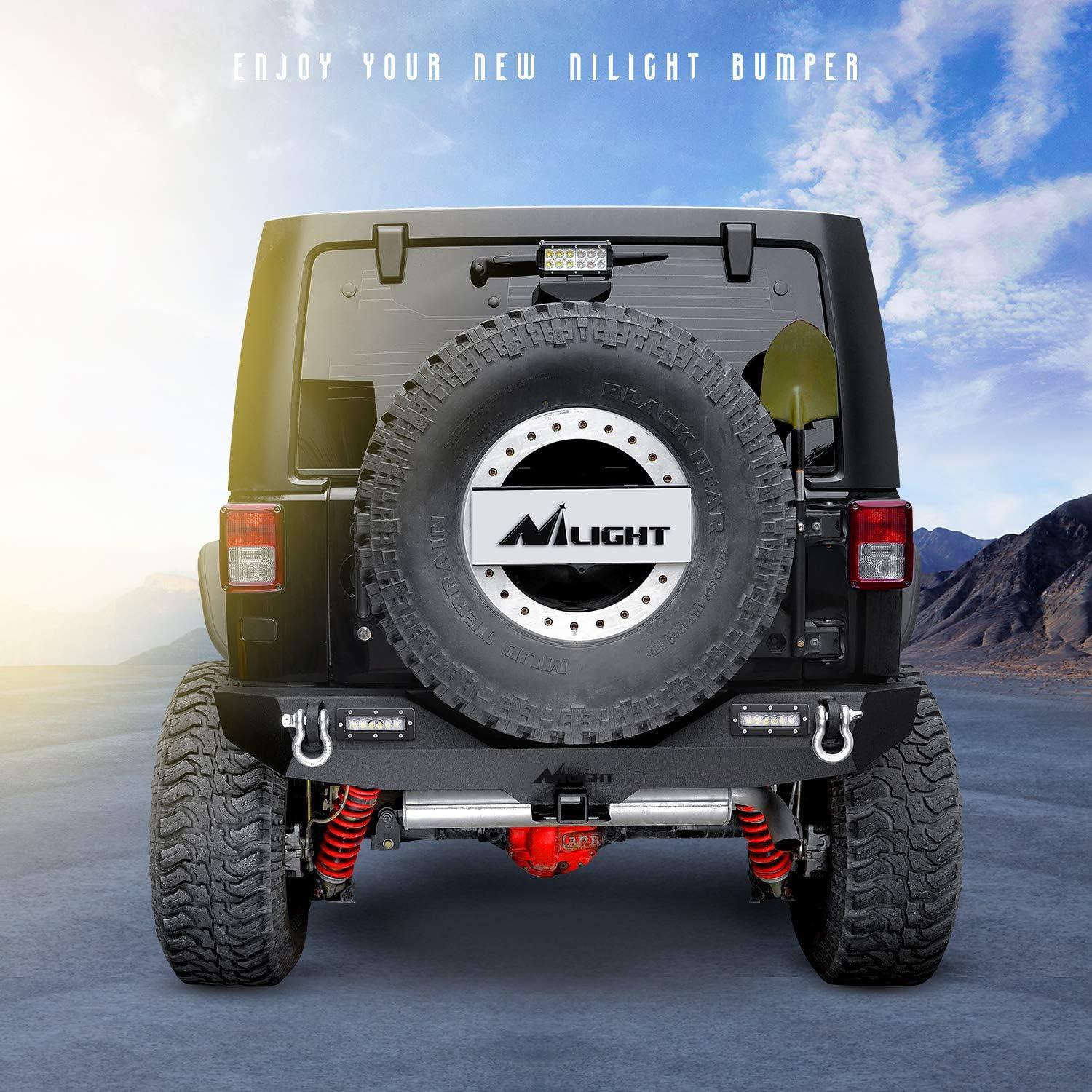 image:imageNilight Rear Bumper amp Spare Tire Rack amp Hitch Receiver w2 LED Lights Compatible for 20072018 Wrangler JK for 20072018 Wrangler JK amp UnlimitedRear Bumper