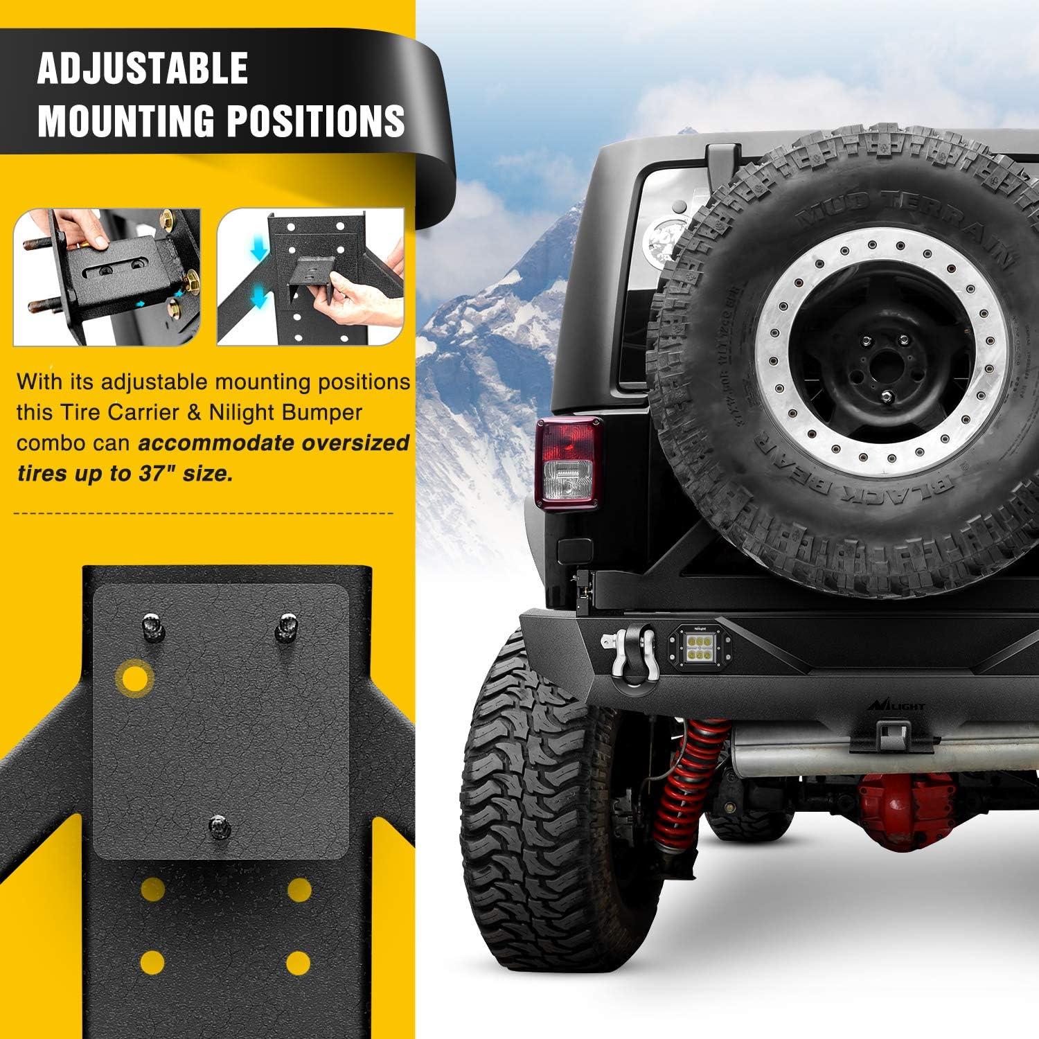 image:imageNilight Rear Bumper amp Spare Tire Rack amp Hitch Receiver w2 LED Lights Compatible for 20072018 Wrangler JK for 20072018 Wrangler JK amp UnlimitedRear Bumper Spare Tire Rack
