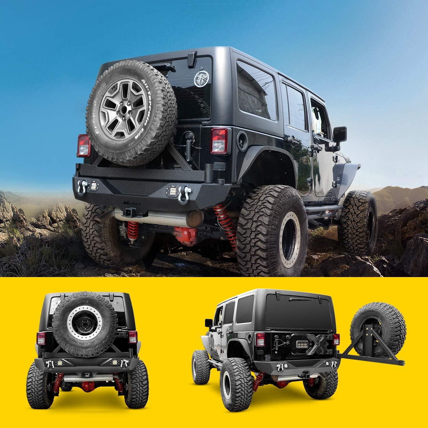 image:imageNilight Rear Bumper amp Spare Tire Rack amp Hitch Receiver w2 LED Lights Compatible for 20072018 Wrangler JK for 20072018 Wrangler JK amp UnlimitedRear Bumper Spare Tire Rack