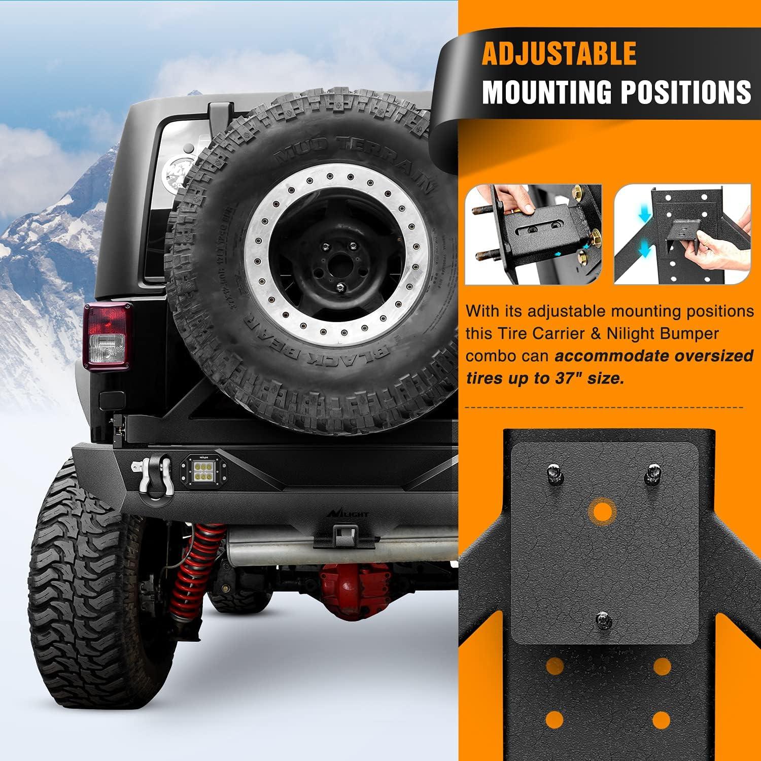 image:imageNilight Rear Bumper amp Spare Tire Rack amp Hitch Receiver w2 LED Lights Compatible for 20072018 Wrangler JK for 20072018 Wrangler JK amp UnlimitedRear BumperSpare Tire Rack