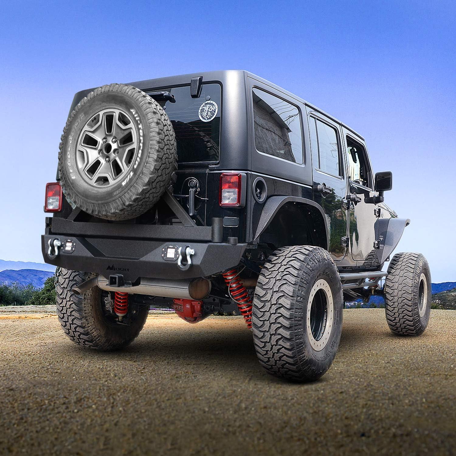 image:imageNilight Rear Bumper amp Spare Tire Rack amp Hitch Receiver w2 LED Lights Compatible for 20072018 Wrangler JK for 20072018 Wrangler JK amp UnlimitedRear Bumper Spare Tire Rack