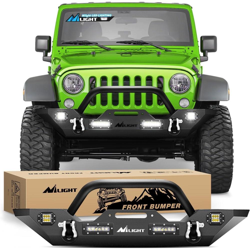 image:imageNilight Rear Bumper amp Spare Tire Rack amp Hitch Receiver w2 LED Lights Compatible for 20072018 Wrangler JK for 20072018 Wrangler JK amp UnlimitedFront Bumper