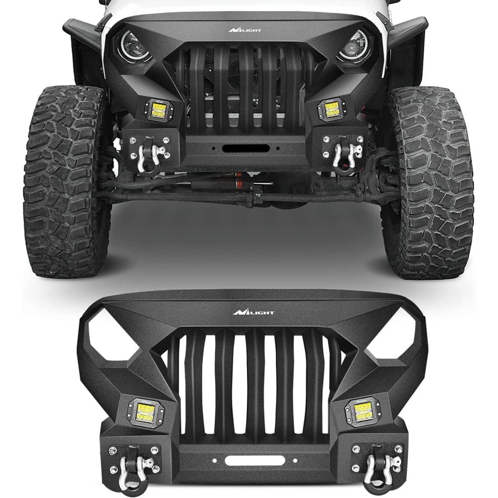 image:imageNilight Rear Bumper amp Spare Tire Rack amp Hitch Receiver w2 LED Lights Compatible for 20072018 Wrangler JK for 20072018 Wrangler JK amp UnlimitedFront Bumper Grill