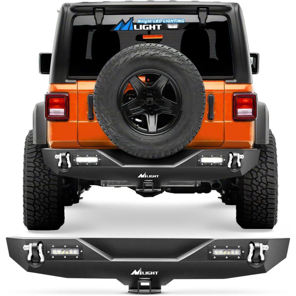 image:imageNilight Rear Bumper amp Spare Tire Rack amp Hitch Receiver w2 LED Lights Compatible for 20072018 Wrangler JK for 20072018 Wrangler JK amp UnlimitedRear Bumper