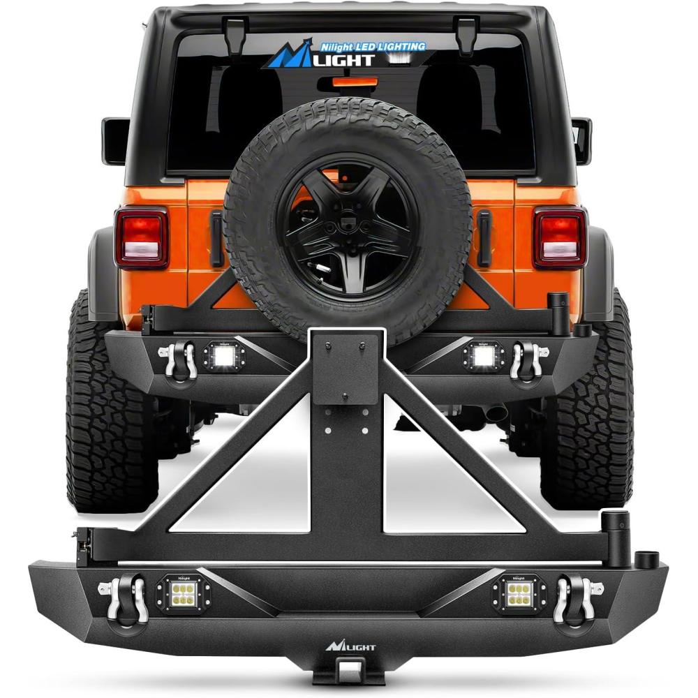 image:imageNilight Rear Bumper amp Spare Tire Rack amp Hitch Receiver w2 LED Lights Compatible for 20072018 Wrangler JK for 20072018 Wrangler JK amp UnlimitedRear Bumper Spare Tire Rack