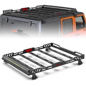 Nilight Rear Bumper & Spare Tire Rack & Hitch Receiver w/2 LED Lights Compatible for 2007-2018 Wrangler JK for 2007-2018 Wrangler JK & Unlimited(JK/JL/JT Roof Rack)
