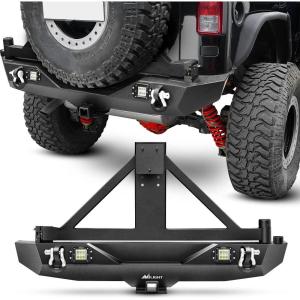 Nilight Rear Bumper & Spare Tire Rack & Hitch Receiver w/2 LED Lights Compatible for 2007-2018 Wrangler JK for 2007-2018 Wrangler JK & Unlimited(Rear Bumper&Spare Tire Rack)