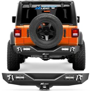 Nilight Rear Bumper & Spare Tire Rack & Hitch Receiver w/2 LED Lights Compatible for 2007-2018 Wrangler JK for 2007-2018 Wrangler JK & Unlimited(Rear Bumper)