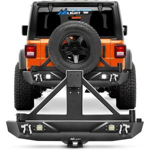 Nilight Rear Bumper & Spare Tire Rack & Hitch Receiver w/2 LED Lights Compatible for 2007-2018 Wrangler JK for 2007-2018 Wrangler JK & Unlimited(Rear Bumper & Spare Tire Rack)
