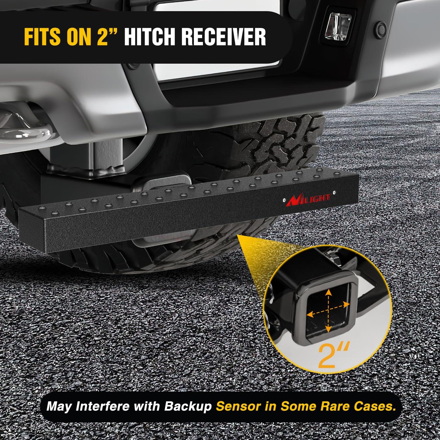 image:imageNilight 36 Hitch Step Fits 2 Receivers 3 Round Tubing Stainless Steel with Rubber NonSlip Pad Rear Bumper Guard with 58 Hitch Pin Clip amp UBolts Stabilize for Pickup Truck Car SUV235 Inch Hitch Step